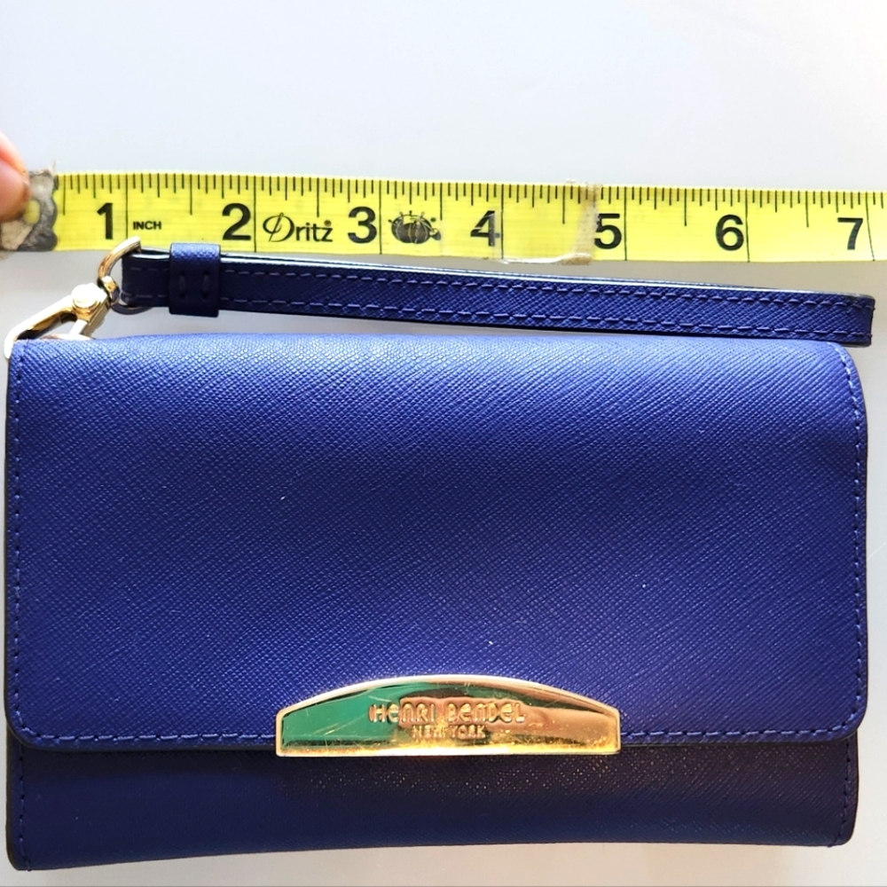 Indigo leather wallet wristlet clutch